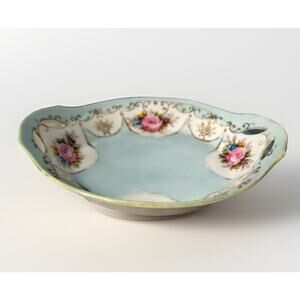 Noritake 19th Century Bowl Candy Dish Hand Painted Blue Pink Flowers Floral Gold
